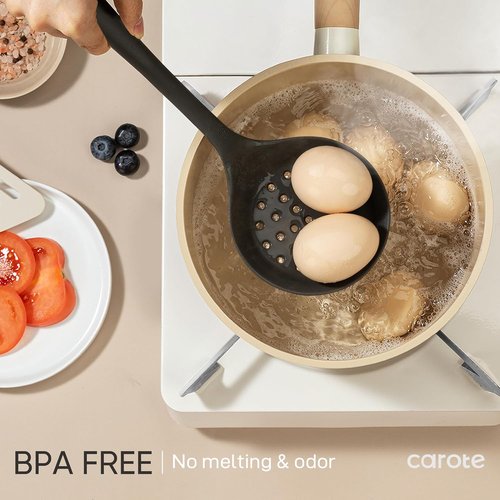CAROTE Kitchen Utensil Set | 10-Piece Heat Resistant Silicone Set for Nonstick Cookware - Dark Grey