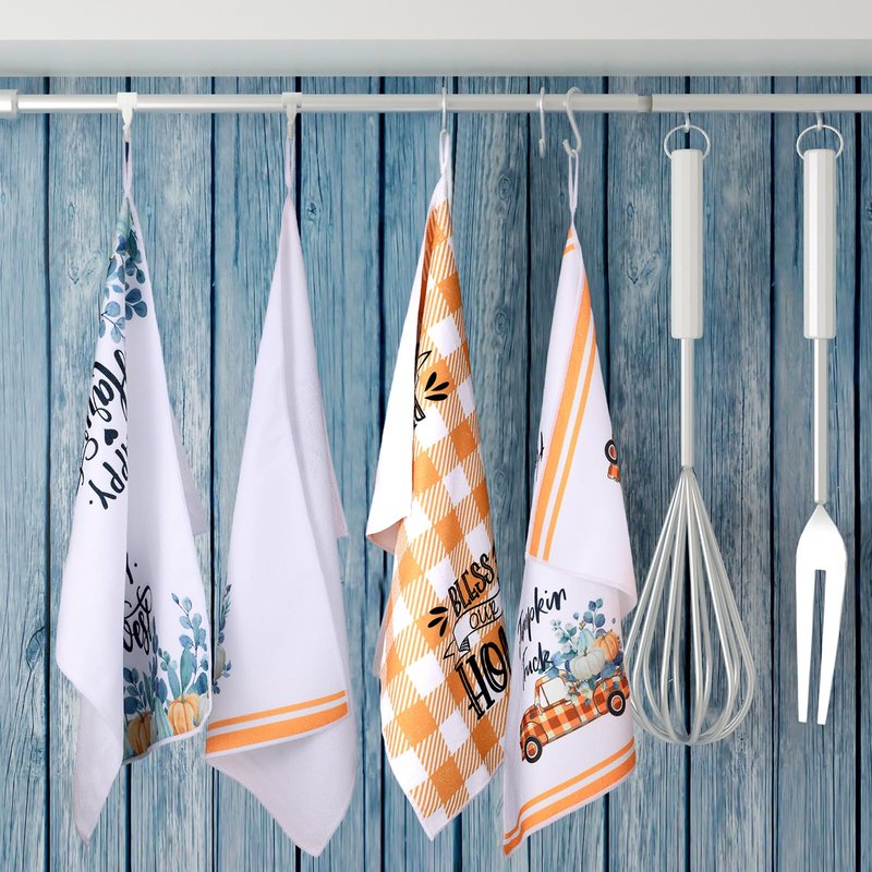 Kajaia 6 Pcs Thanksgiving Kitchen Towels Set Fall Hand Towels Absorbent Buffalo Plaid Autumn Pumpkin Truck Eucalyptus Leaves Decorative Tea Dishcloths for Bathroom Home Farmhouse Decor Harvest Gifts