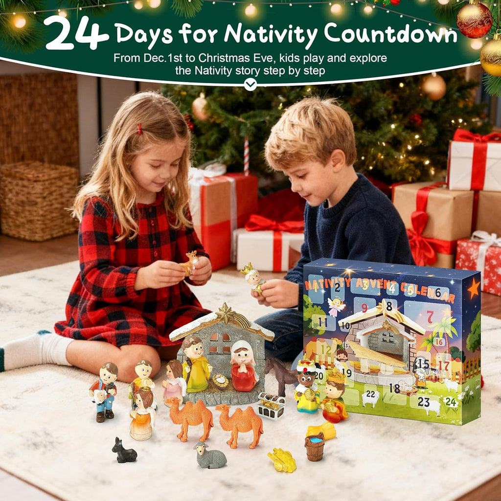 Nativity Advent Calendar - 24-Day Countdown Christmas Calendar | Little People Nativity Set for Kids & Adults