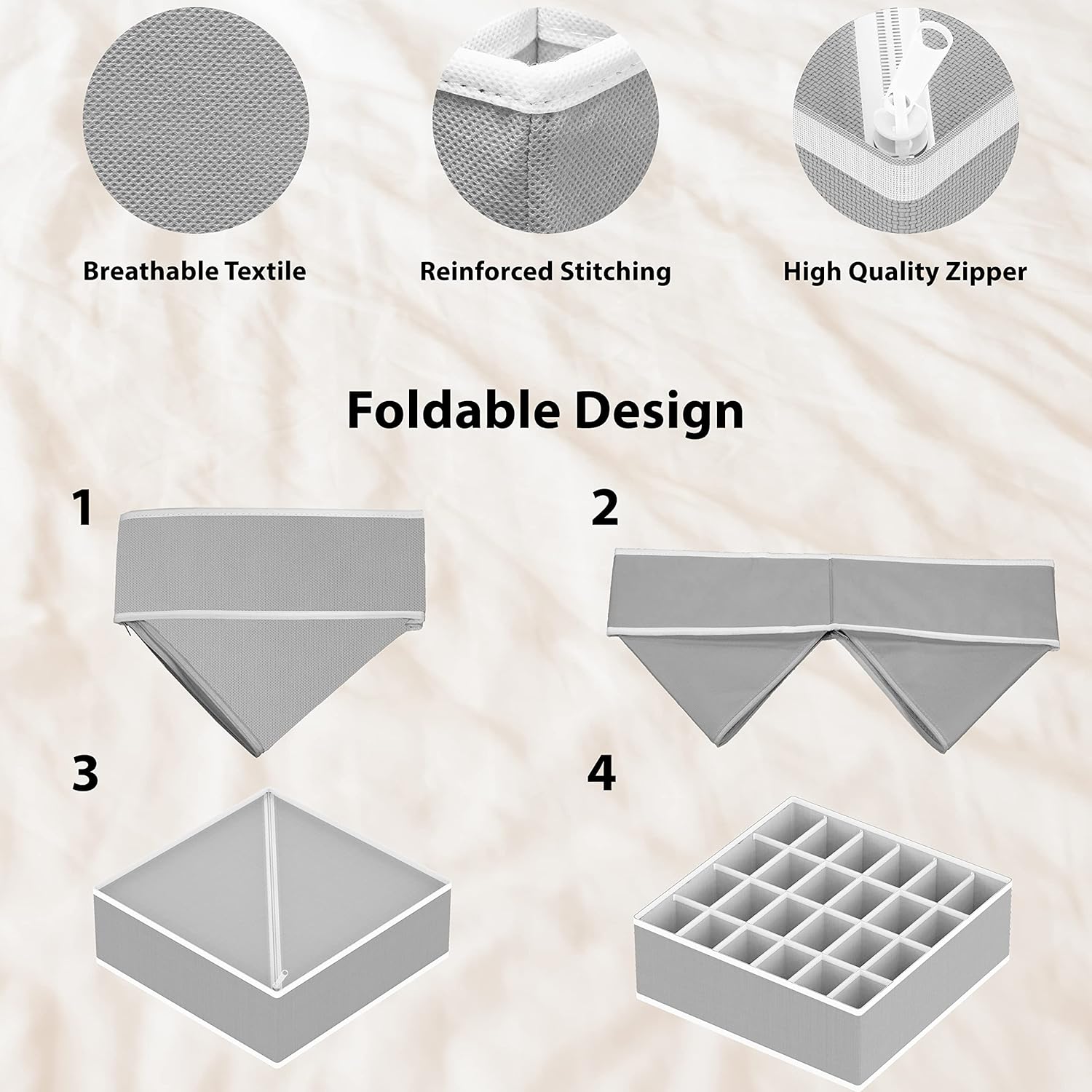 Simple Houseware Drawer Organizer Set - 4-Pack Foldable Closet Dividers for Underwear, Socks, and Accessories - Gray
