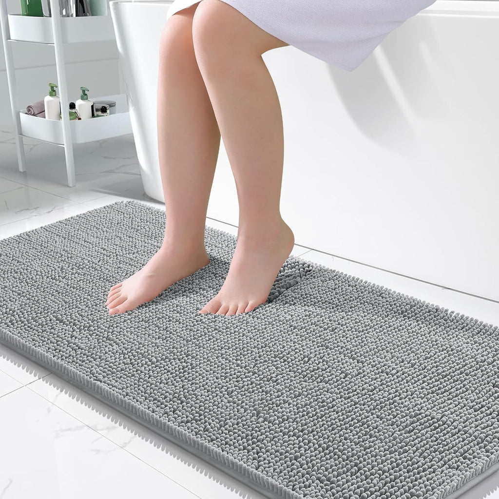 OLANLY Large Bath Rugs - Extra Soft Chenille, Quick Dry, Machine Washable | 50x30, Light Grey
