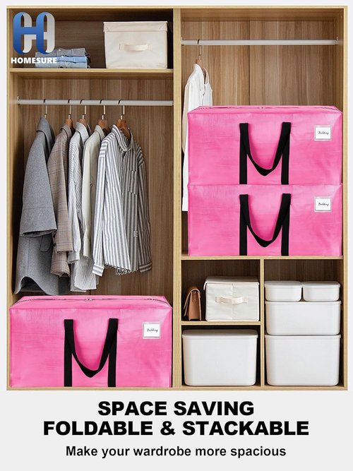 Large Moving Bags by [Brand Name] - Heavy Duty Water-Resistant Storage Totes with Zippers & Handles | 12 Pack (Pink)