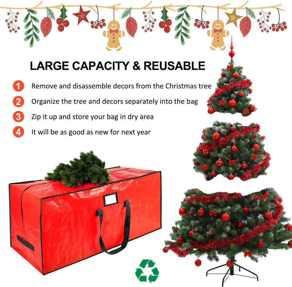 Skiennix Christmas Tree Storage Bag - Waterproof Protection for 7.5 ft Artificial Trees | Durable Handles & Zippers, Red