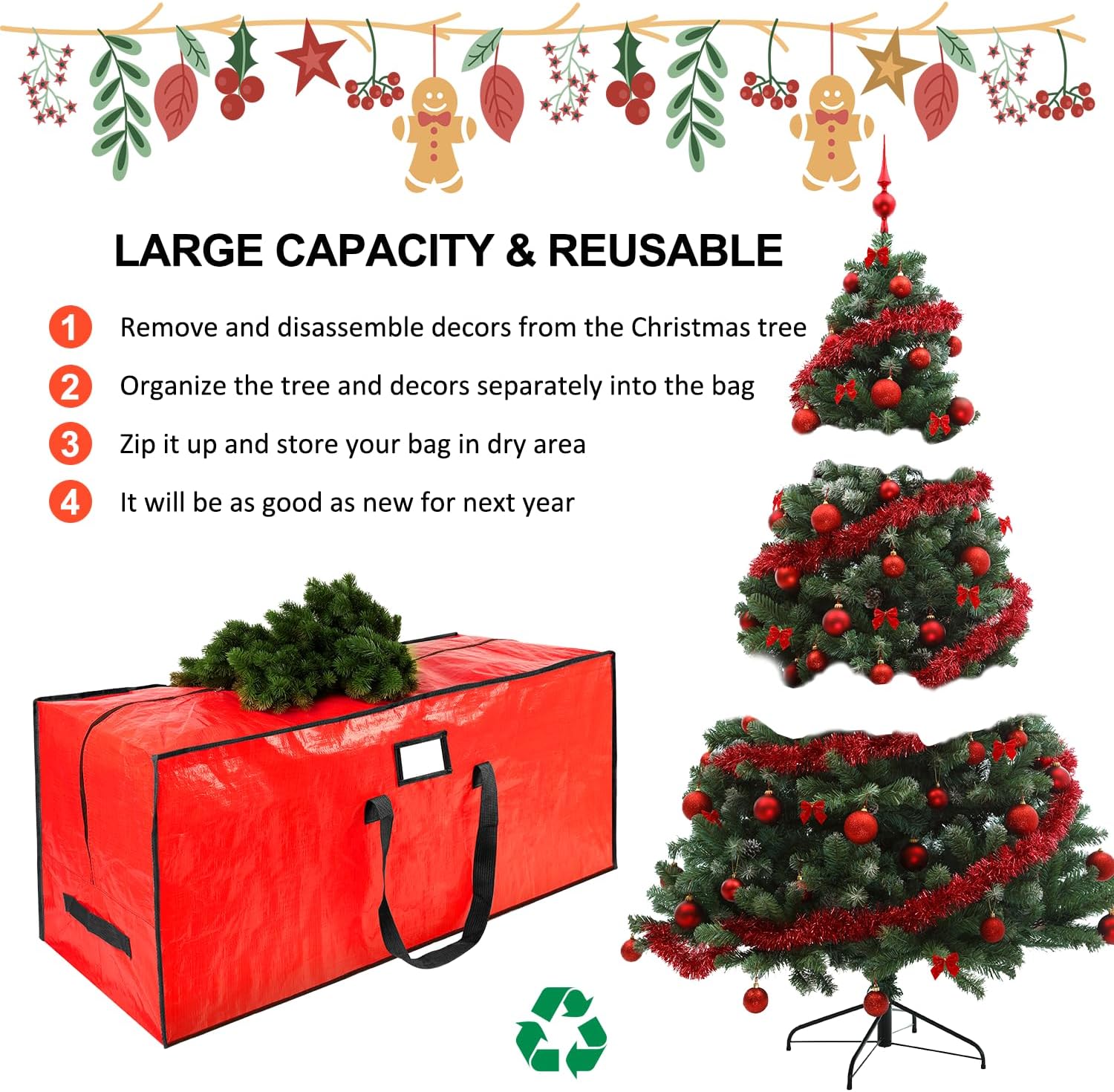 Skiennix Christmas Tree Storage Bag - Waterproof Protection for 7.5 ft Artificial Trees | Durable Handles & Zippers, Red