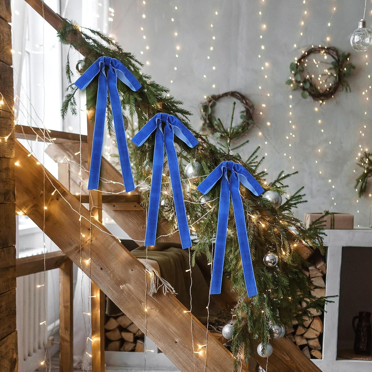 Royal Blue Velvet Bows - 24 Pcs Christmas Tree Ornaments | Valentine's Day Decor (9 x 13 Inch)