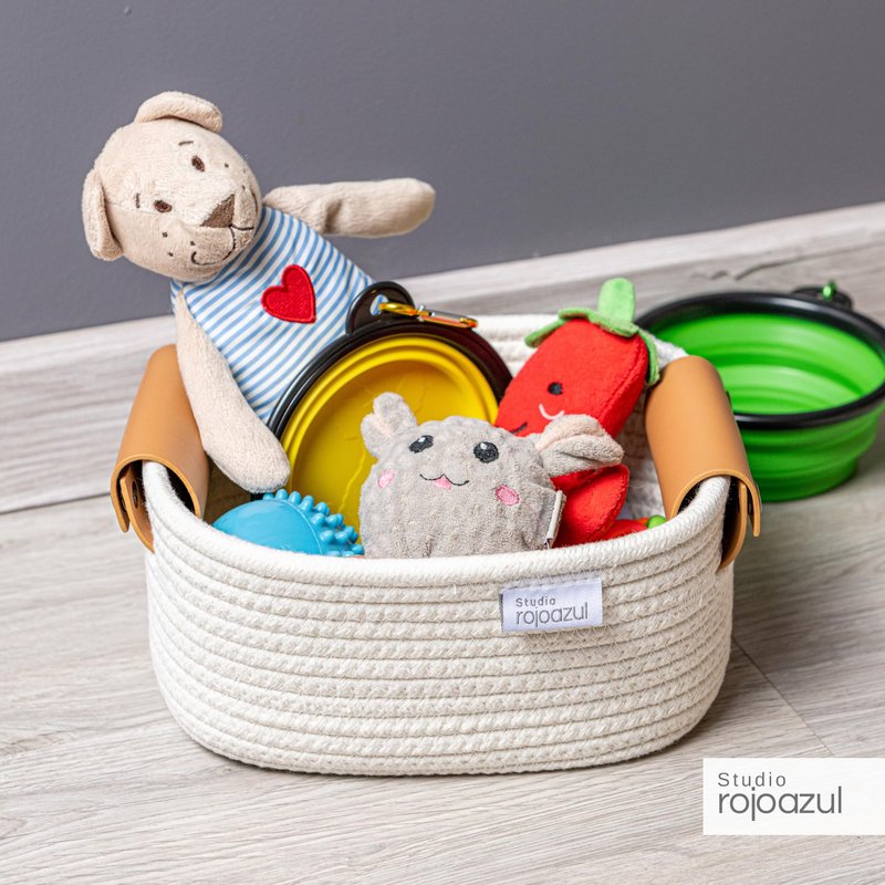 Rope Storage Basket with Leather Handles - Stylish Nursery Storage Bins - Multipurpose Woven Rope Basket - Durable Cotton Organizer - Perfect Gifts for Kids' Room - Small Woven Basket - 3 Sizes