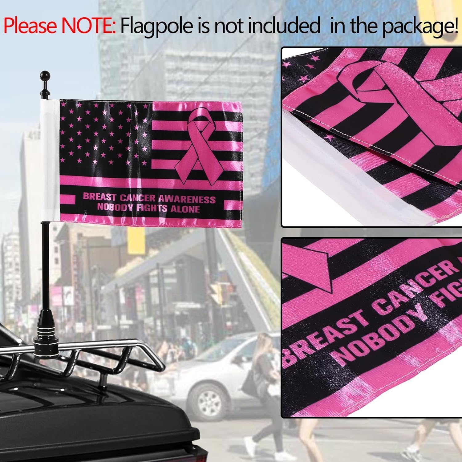 Rouge Motorcycle Flag - Double-Sided Breast Cancer Awareness Design | 6x10 Inch Satin Polyester