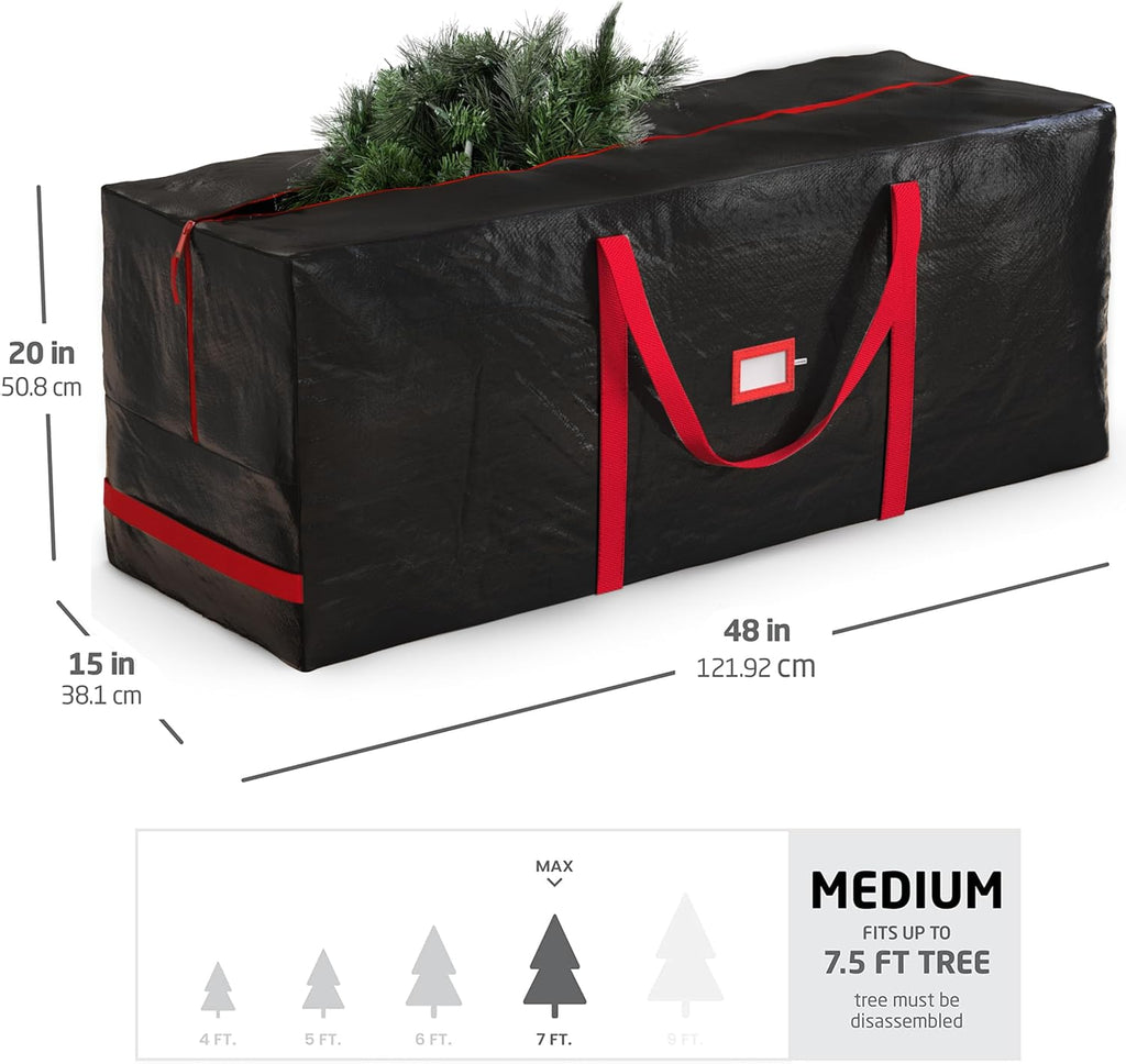 Zober Christmas Tree Storage Bag - Waterproof Protection for 7.5 Ft Artificial Trees - Durable Handles & Label Slot - Black