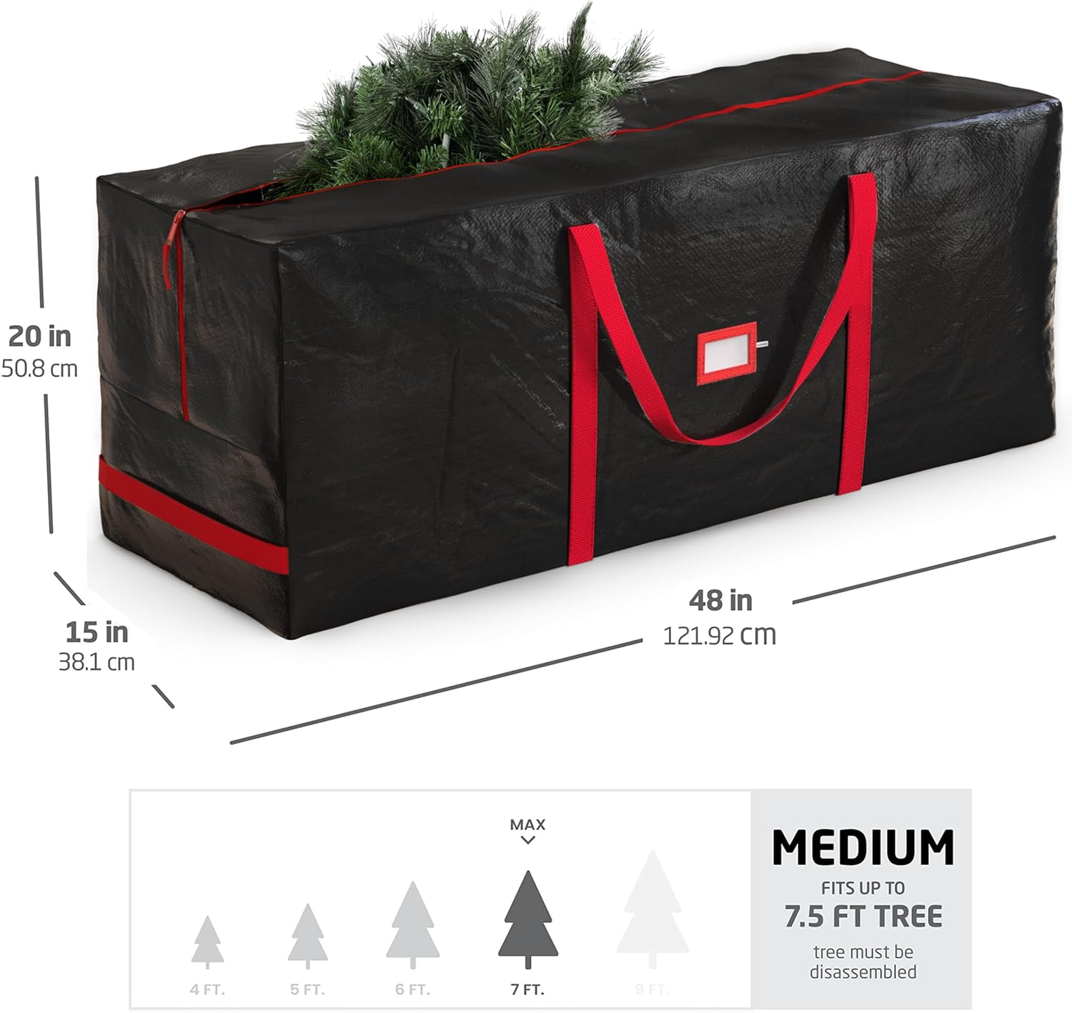 Zober Christmas Tree Storage Bag - Waterproof Protection for 7.5 Ft Artificial Trees - Durable Handles & Label Slot - Black