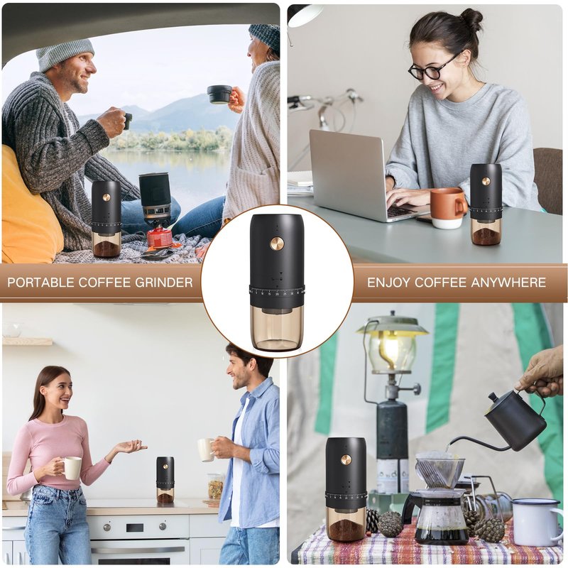 Portable Electric Coffee Grinder, Upgraded External Adjustable 40 Levels Fine to Coarse Settings, Stainless Steel Conical Burr Rechargeable and Faster Grinding for Office,Home,Camping,Travel,Black