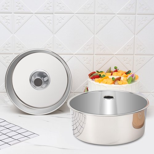LIANYU Angel Food Cake Pan Set of 2, 10 Inch Tube Pan for Baking Pound Cake, Deep Chiffon Mold with Stainless Steel Core, Mirror Finished, Easy to Release, Dishwasher Safe