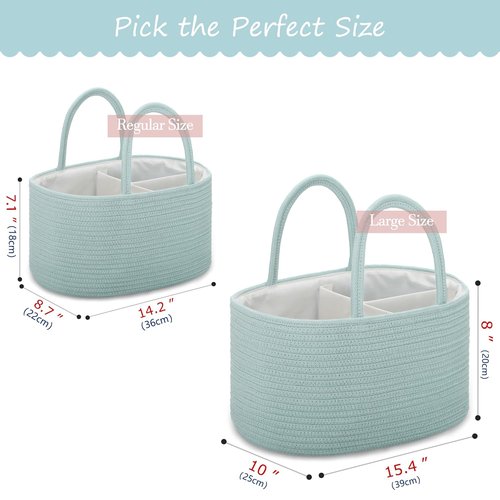 COMSE Baby Diaper Caddy Organizer - Portable Tote with Divider for Newborn Essentials | Light Green