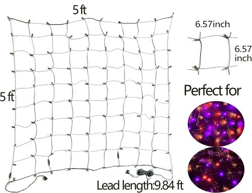 HISHINY Halloween Lights - 100 LED Waterproof 5ft x 5ft Net Lights | Durable Green Wire for Outdoor Decor (Purple & Orange)