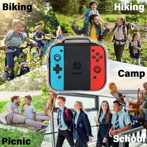 JIRAIKEI Insulated Lunch Box for Boys Girls, Game Lunch Bag for School Work Office Travel Picnic Hiking Beach, Reusable Portable Lunchbox with Adjustable Strap