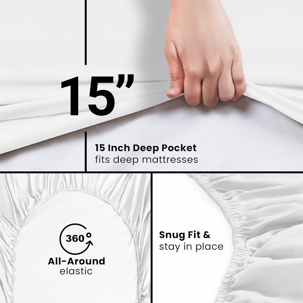 Utopia Bedding King Fitted Sheet - Deep Pocket Microfiber for Ultimate Comfort - Easy Care (White)