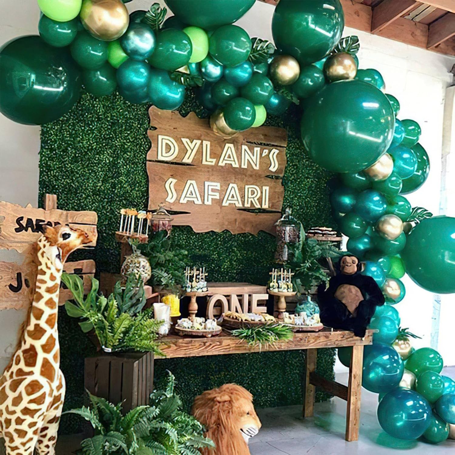 PartyWoo Dark Green Balloons - 140-Piece Jungle Dinosaur Theme Arch Kit | 5-12 Inch Emerald & Hunter Green