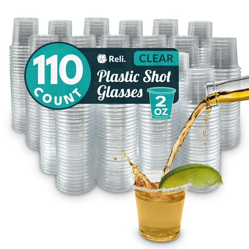 Reli. (110 Count 2 oz Plastic Shot Glasses Disposable | Clear Jello Shot Cups | Mini Plastic Cups for Party, Sauces, Samples | BPA Free, Shatterproof, 1oz Mini Glasses Disposable