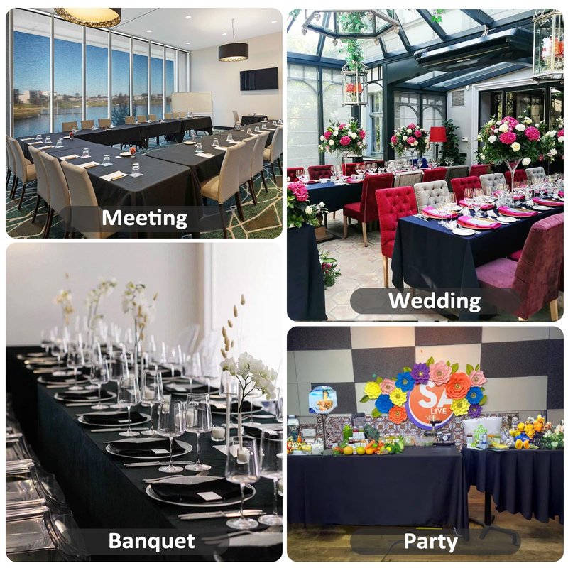 Heneger 12 Pack Black Tablecloths 60 x 126 Inch Rectangular Table Cloths for Rectangle Tables 8ft, Wrinkle Resistant Black Table Cloth Washable Polyester Fabric for Buffet Wedding Party Banquet