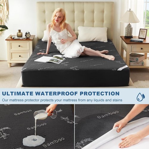 BEDLORE King Size Waterproof Mattress Protector - Soft Bamboo Viscose Fitted Cover | Breathable & Noiseless, Machine Washable (Gray)