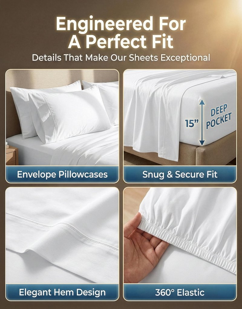 Lane Linen White Queen Sheet Set - 100% Cotton Striped Sheets for Queen Size Bed, Satin Soft Luxury Striped Sheets Queen Size, Deep Pocket Fitted Sheets - 4 PC Bedding Sheets & Pillowcases Set - White