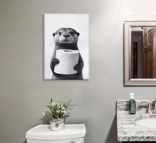 Funny Raccoon Canvas Wall Art by [Brand Name] - Black & White Farmhouse Bathroom Decor | Framed Print