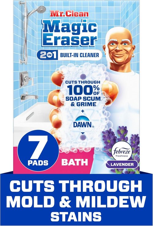 Mr. Clean Magic Eraser Sponge - Powerful Bathroom Cleaner with Febreze Lavender Scent | 7 Count