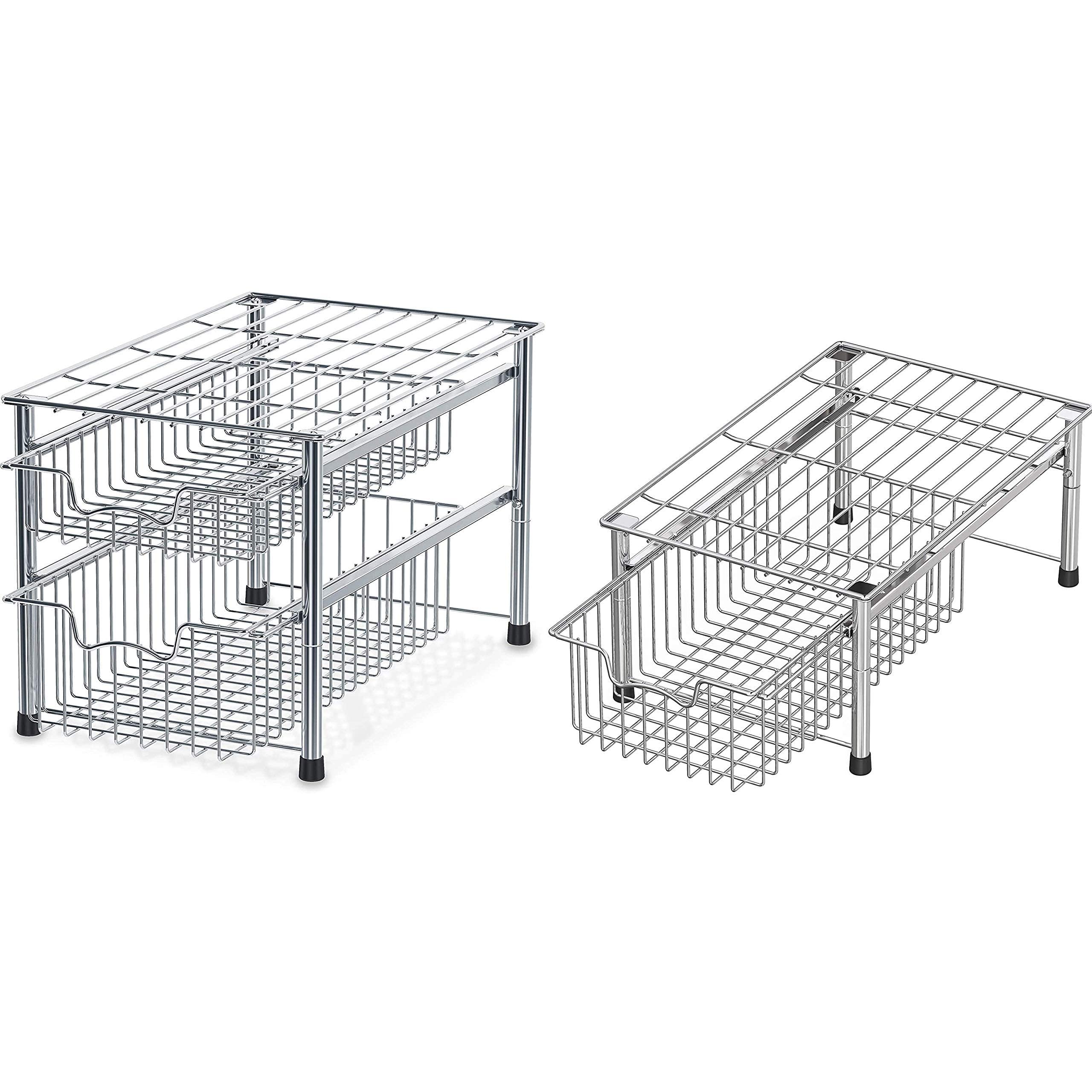 SimpleHouseware Stackable 2 Tier Sliding Basket + Single Tier Basket, Chrome
