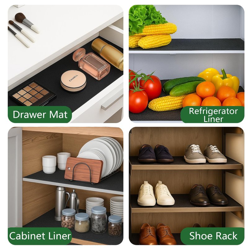 Shelf Liner 30 Inches Wide, Non-Slip Cabinet Liner Thickened, Washable Under Sink Mat, Non Adhesive Drawers Liner for Kitchen Cabinet, Shelves, Refrigerator, Desks, Black, 30 Inches x 10 FT