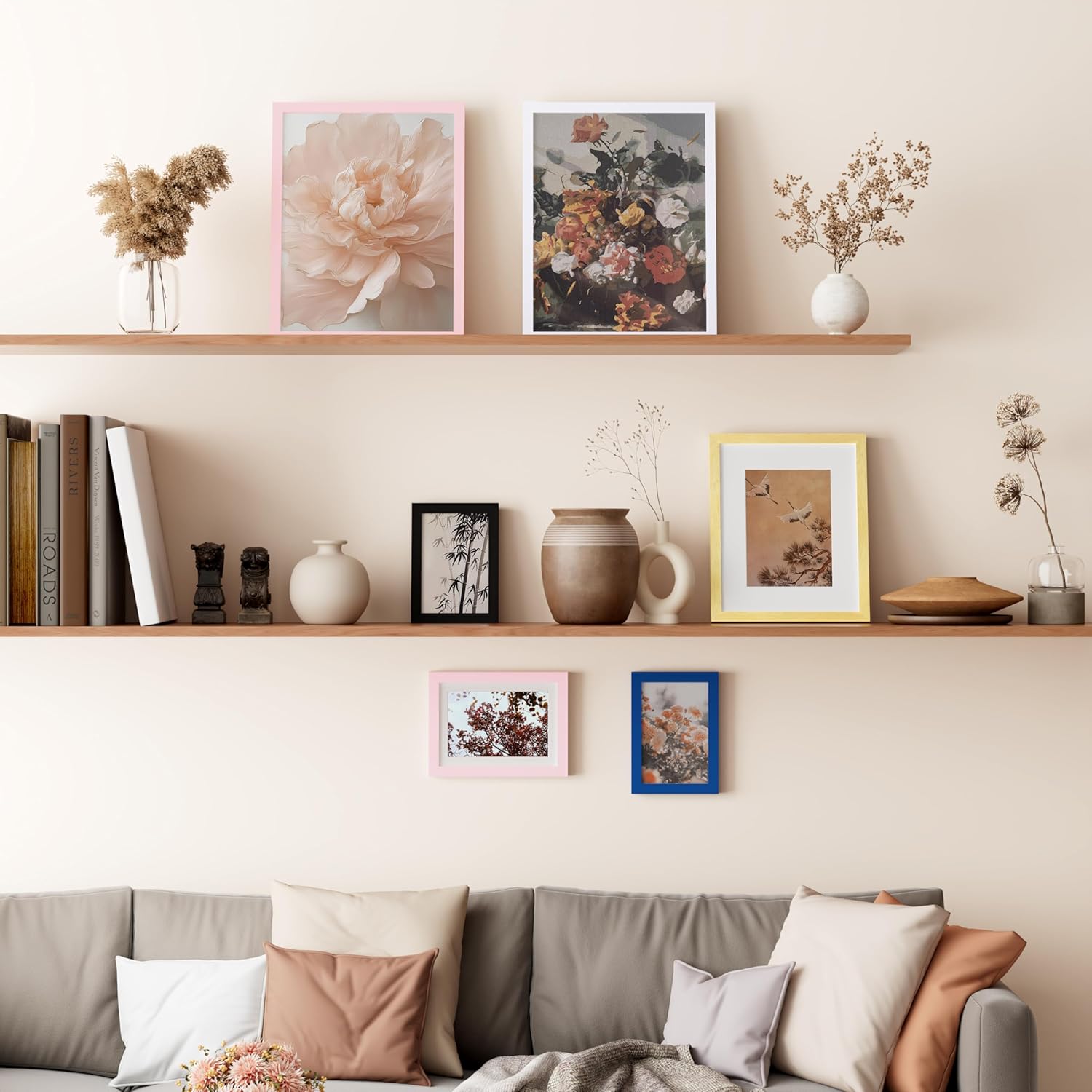 Vittanly Picture Frame Set of 3 - 4x6 & 3.5x5 Display Options | Black Engineered Wood for Wall & Tabletop