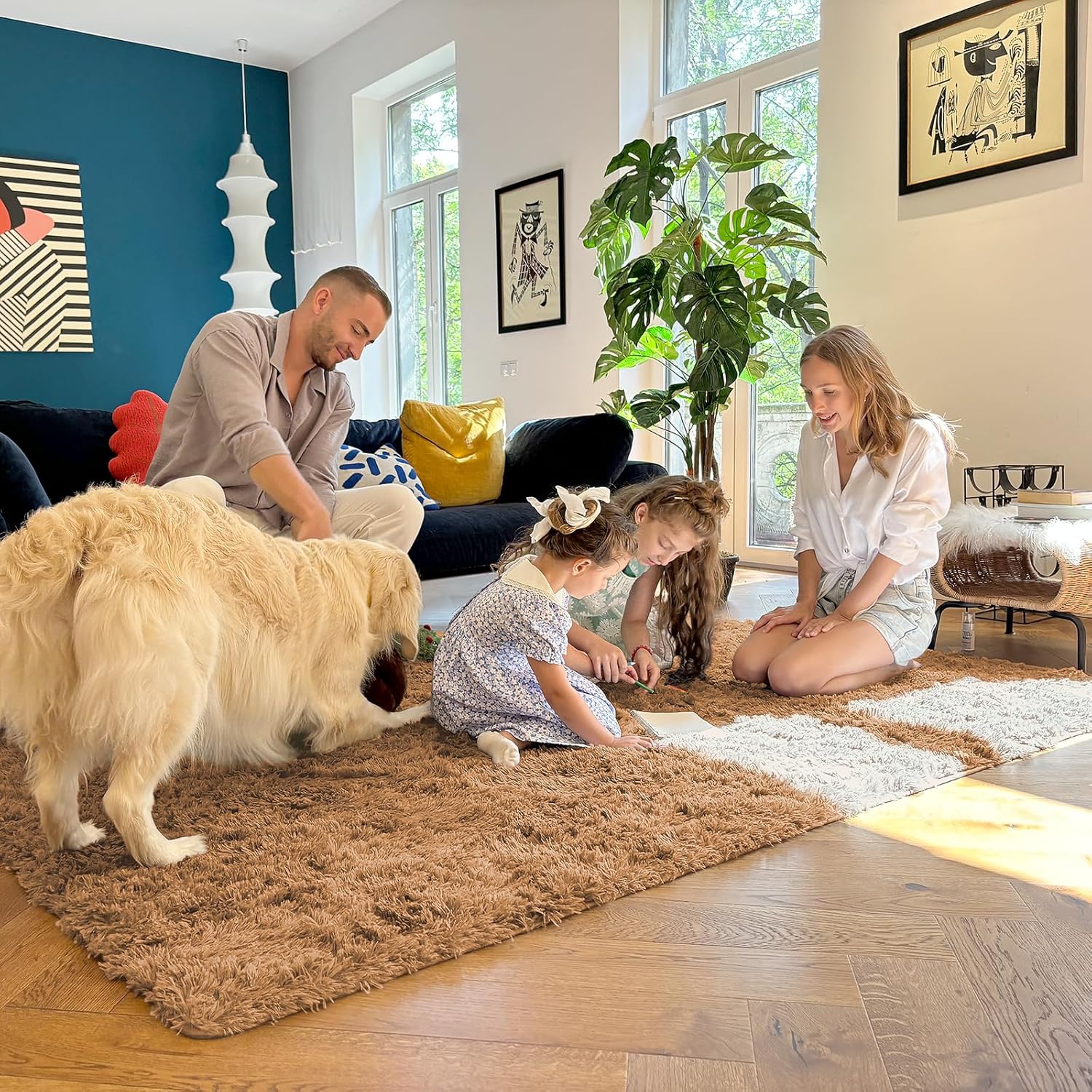 OLANLY 3x5 Soft Fluffy Shaggy Bedside Rug - Machine Washable Indoor Carpet for Kids & Nursery | Khaki