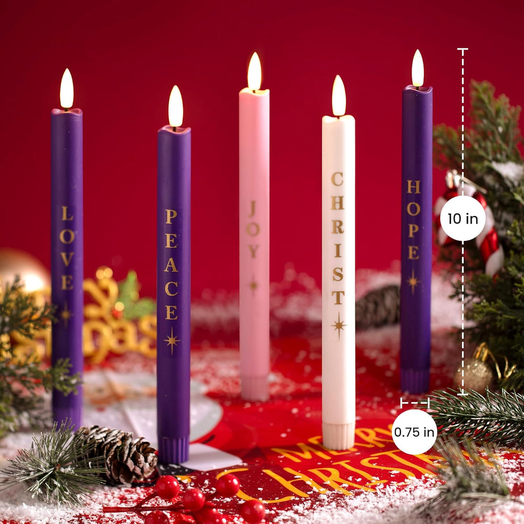 Stmarry Flameless Advent Candles - Realistic 3D Flames with Remote Control | Set of 5, 10 Inch Tall