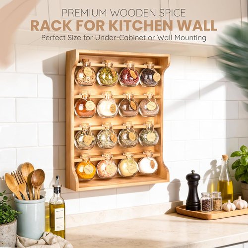 Byers Choice Pine Wooden Spice Rack Organizer - Antique Kitchen Spice Jar Holder | Wall Mount or Cupboard