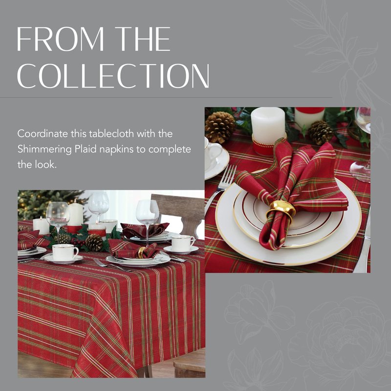 Elrene Home Fashions Shimmering Plaid Holiday Fabric Tablecloth, 60" x 144", Red