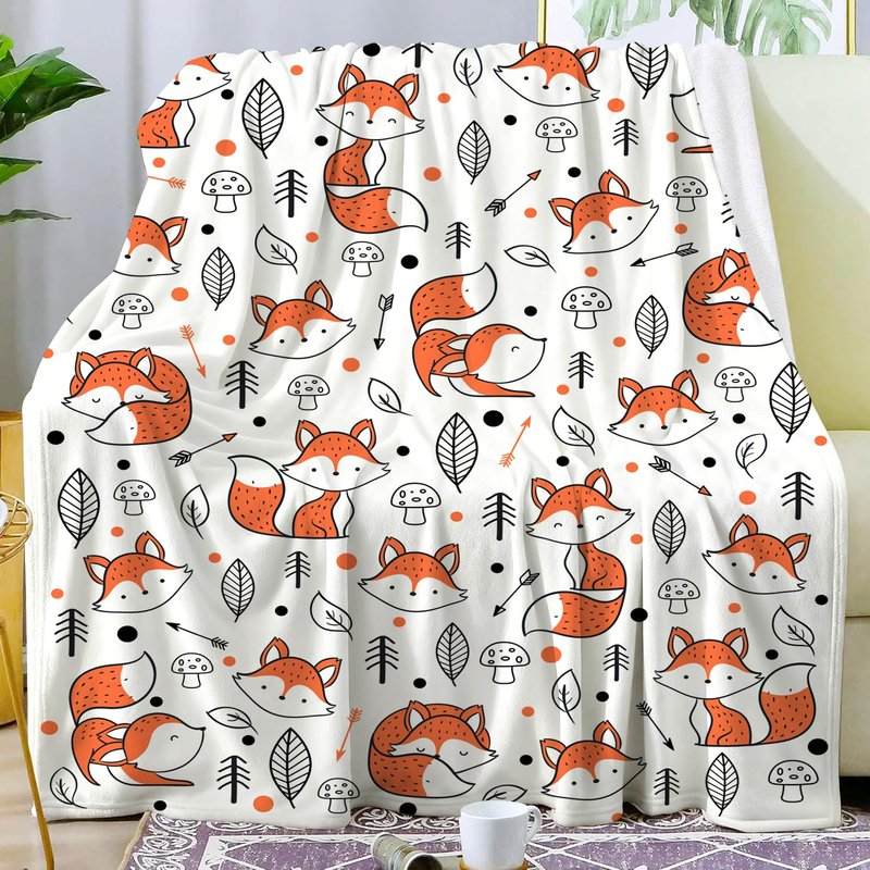 Cute Fox Blanket Super Soft Cozy Flannel Throw Blankets Bedding for Sofa Bedroom Living Room Kids Adults Gifts 50"x40"