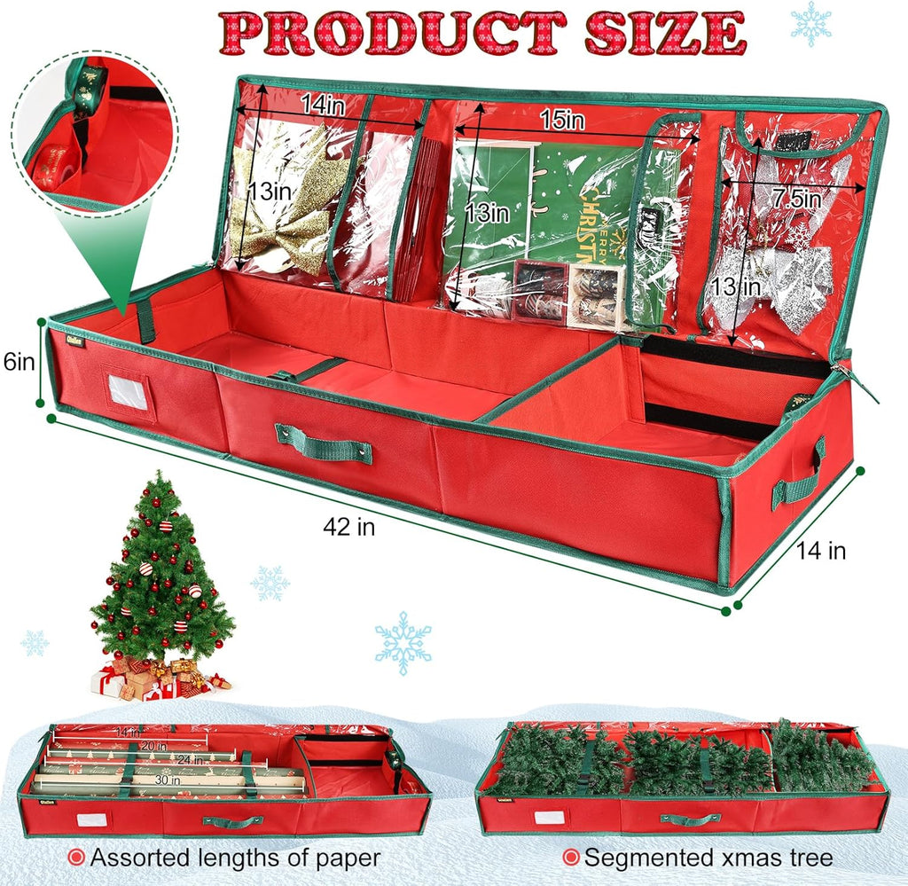 Skiennix Gift Wrap Organizer - Large Capacity Christmas Wrapping Paper Storage Bag | Sturdy 600D Oxford Fabric (Red)