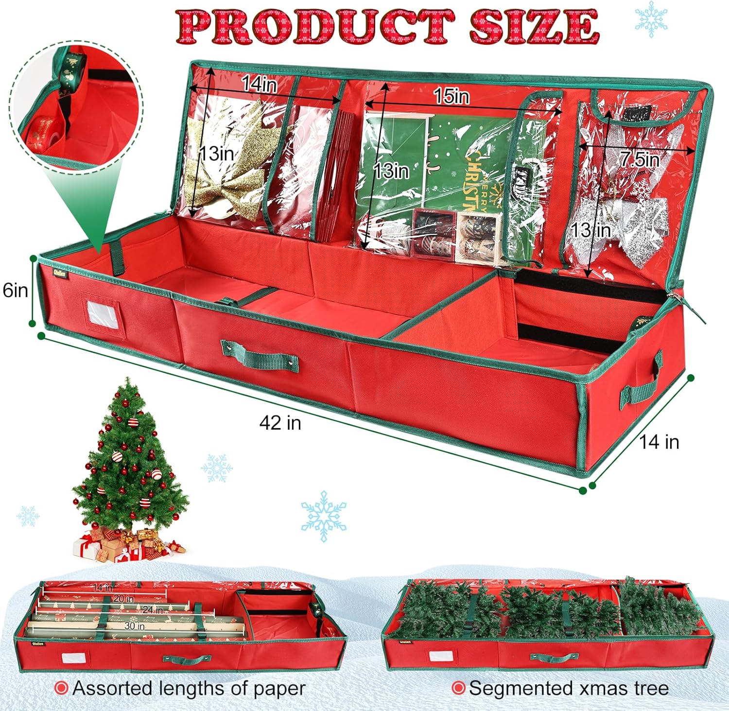 Skiennix Gift Wrap Organizer - Large Capacity Christmas Wrapping Paper Storage Bag | Sturdy 600D Oxford Fabric (Red)