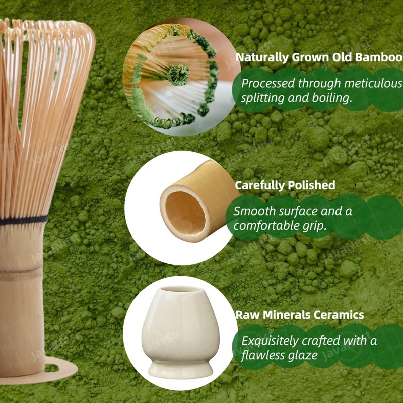 JavaNest Matcha Whisk Set, 6-Piece Matcha Making Kit, Macha Tea Set, (Chasen Holder), Ceramic Whisk Holder, Matcha Starter Sifter, Bamboo Scoop, Spoon Japanese Tea Tools For Ceremony Gift (Yellow)