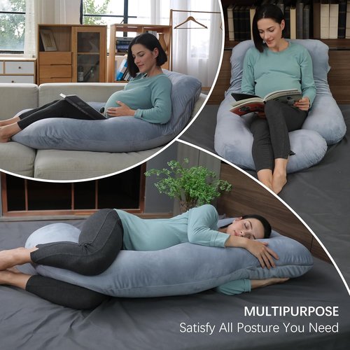 MOON PARK U-Shaped Pregnancy Pillow - Full Body Support for Back, Legs & Belly - 57 Inch - Grey