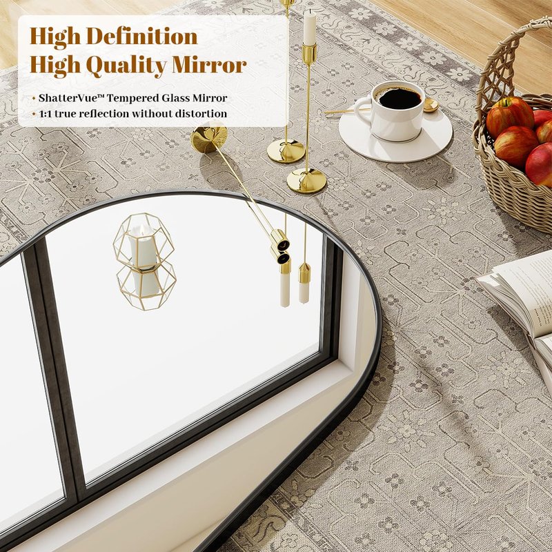 VETROVUE 24"x 36" Arched Bathroom Wall Mirror with Black Metal Frame, Modern Arch-Top Wall Mirror for Vanity, Entryway or Bedroom, HD Reflection, Shatterproof Glass