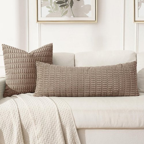 MIULEE Light Brown Long Body Lumbar Pillow Cover - Soft 14x36 Inch Boho Decor for Couch & Sofa