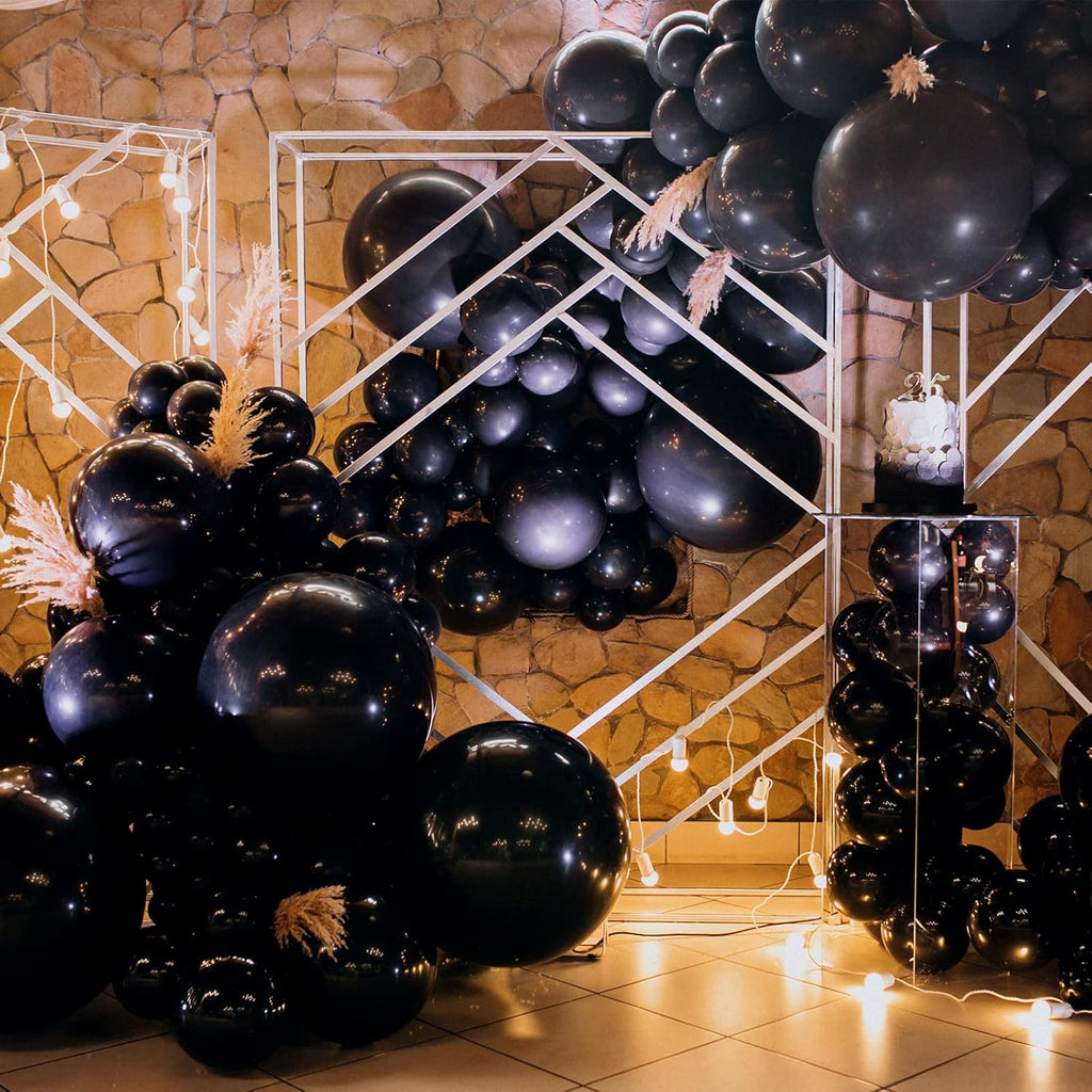 RUBFAC Black Balloons - 129-Piece Latex Balloon Arch Kit for Halloween & Party Decorations | 5-12 Inch Sizes