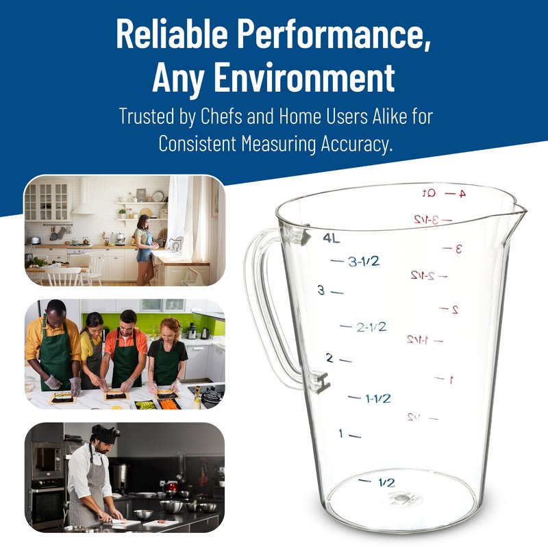 Carlisle FoodService Products 4314507 Commercial Plastic Measuring Cup, 1 Gallon, Clear (Pack of 6)