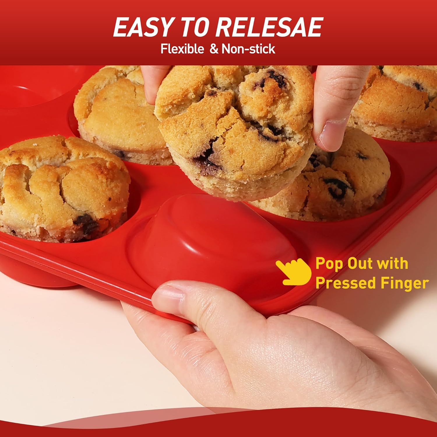 Socisen Silicone Mini Muffin Pan - 24 Cups with Metal Reinforced Frame | Ideal for Baking Cupcakes & Cheesecakes