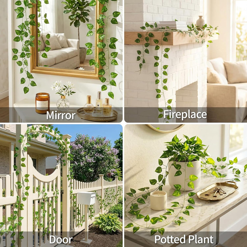 Suddus Artificial Pothos Vines with Fairy Lights - Battery Operated Leaf Decor for Bedroom, Garden & Events