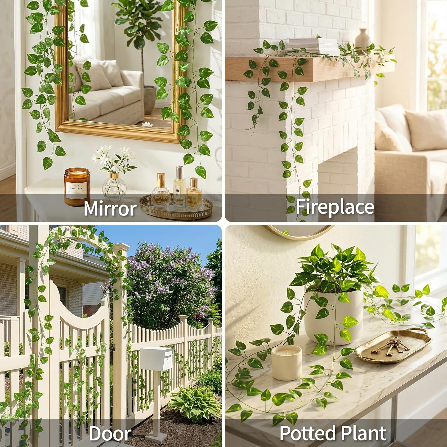Suddus Artificial Pothos Vines with Fairy Lights - Battery Operated Leaf Decor for Bedroom, Garden & Events