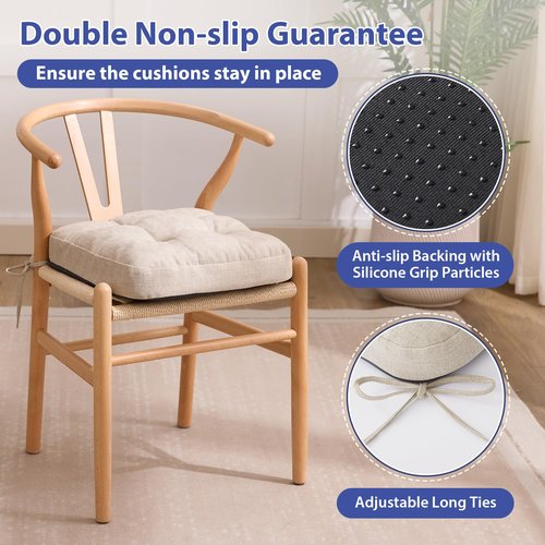IASEAHK Chair Cushions, Foam Dining Chair Cushions, Tufted Indoor Chair Pads, Set of 6, Beige, 16.5” x 16.5” x 3.5”