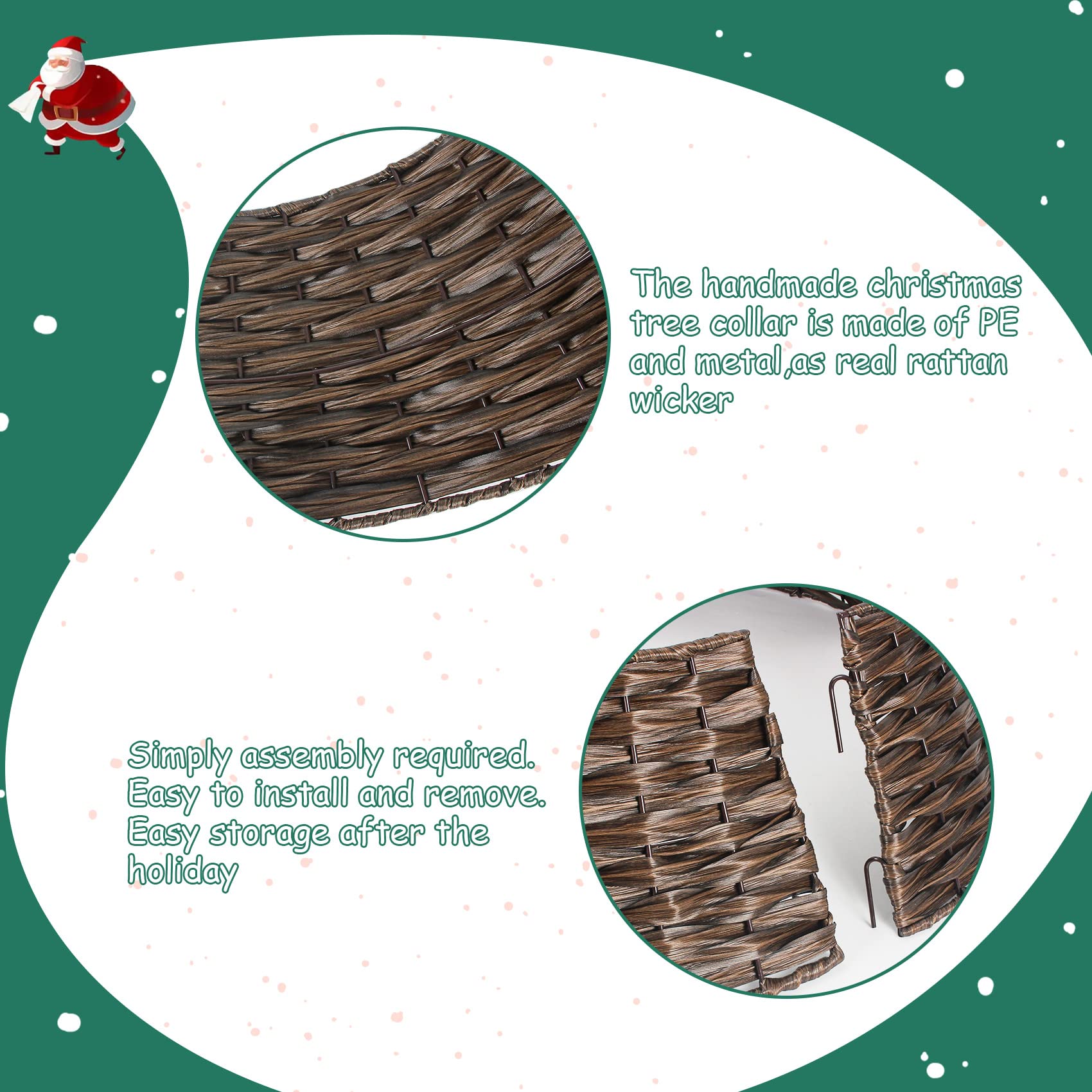 Christmas Tree Collar 23'' D Handmade Artificial Rattan Wicker Tree Collar Basket Christmas Woven Tree Ring Stand Base Cover for Holiday Decoration-Round Brown