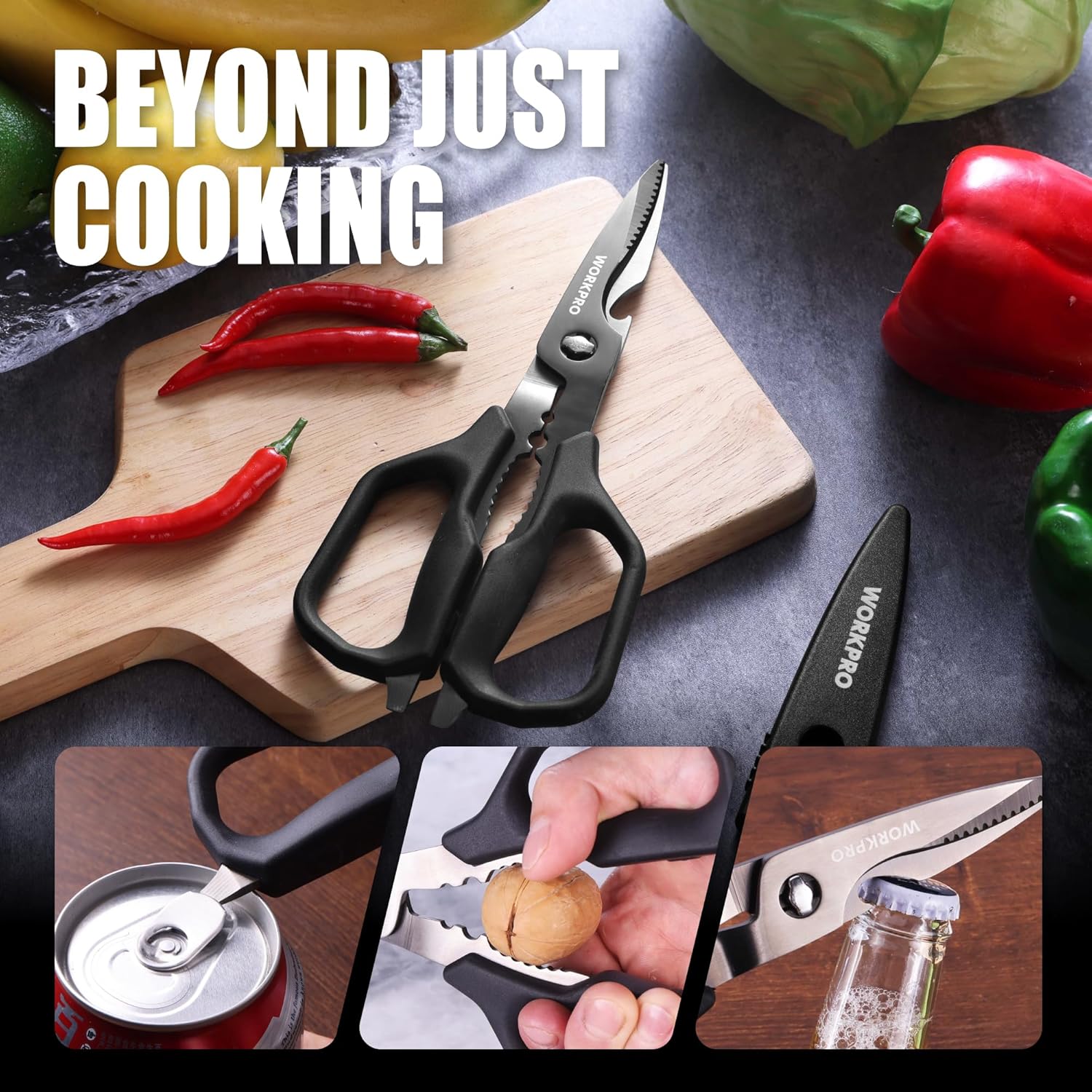 WORKPRO Kitchen Scissors - Heavy Duty Shears with Detachable Titanium Blades | Easy Clean, Versatile for Meat, Fish, Nuts, Vegetables