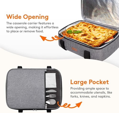 Lifewit Insulated Casserole Carrier - Keeps Food Hot or Cold | Fits 9"x13" Baking Dish, Grey