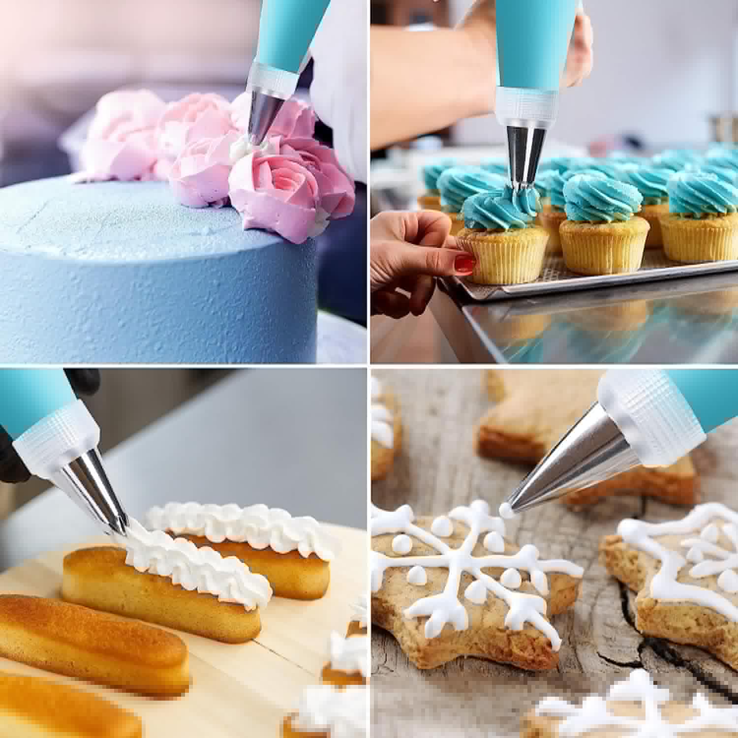 Skiennix Cake Decorating Kit - 24 Piping Tips & 2 Brushes for Perfect Cakes | White